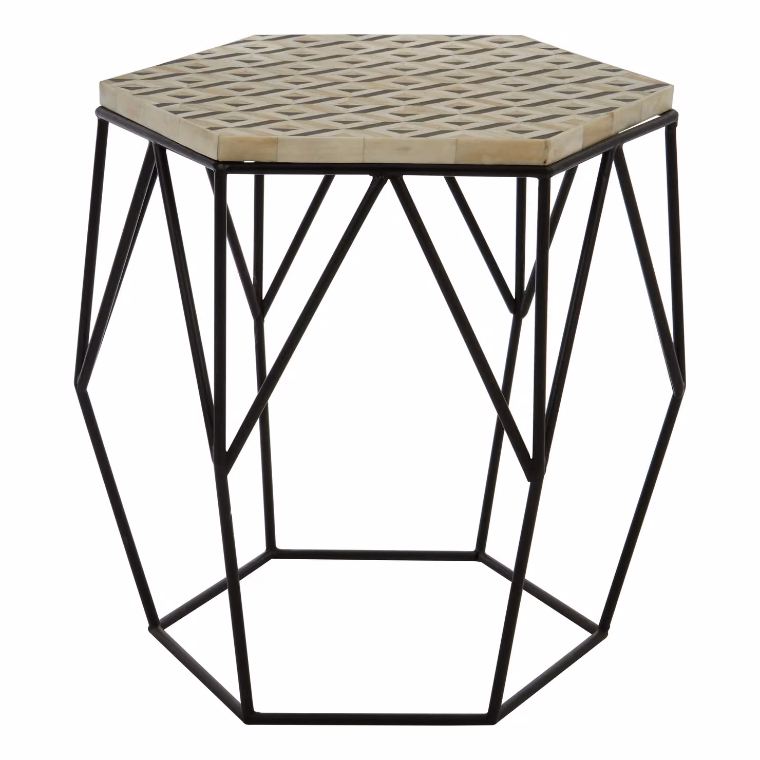 Orsina Geometric Hexagonal Side Table in Black and White – 2