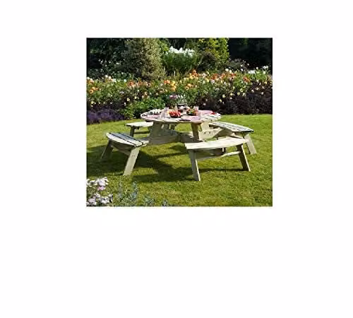 Rowlinsons Round Wood Picnic Table in Brown, W: 200 cm, D: 120 cm, H: 72 cm – 1