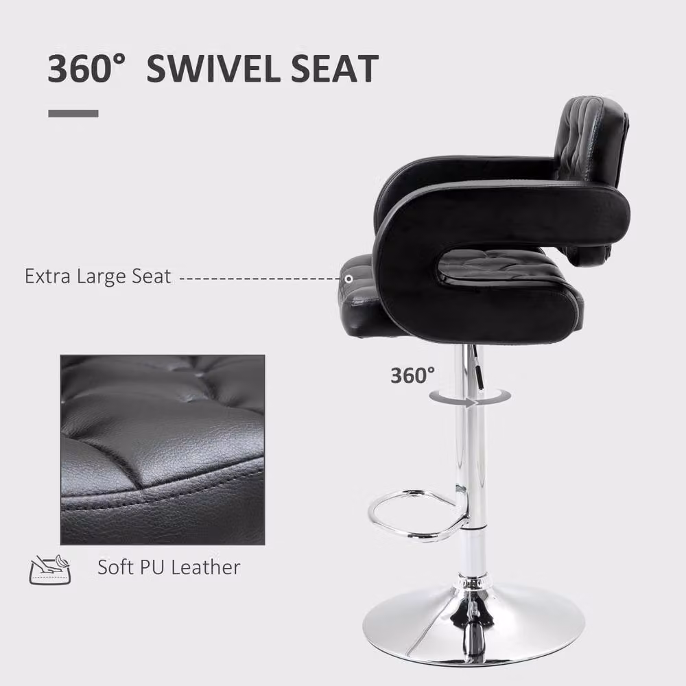 Wyld Haus Hafi Rino Set of 2 Adjustable Swivel Bar Stools in Black Faux Leather – 6