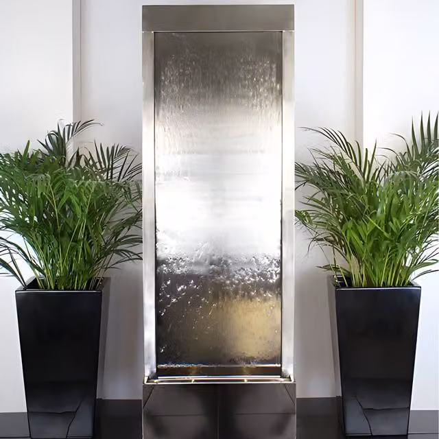 Primrose Giant Brushed Stainless Steel Cascading Water Wall in Silver