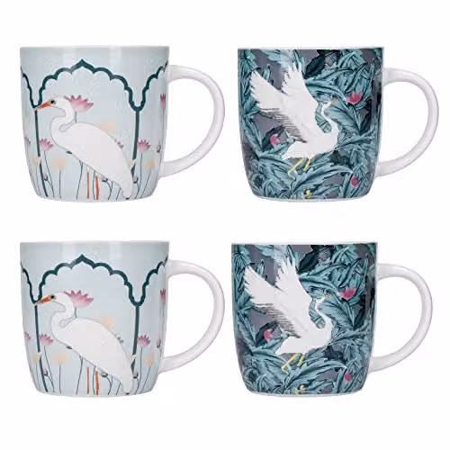 KitchenCraft Set of 4 Green Stoneware Coffee Mugs, 425ml each