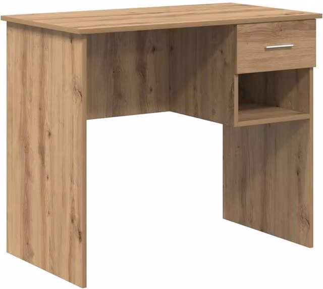 Berkfield Home Writing Desk with Storage in Artisan Oak and Beige, W/D/H: 90 x 49.5 x 75 cm – 1