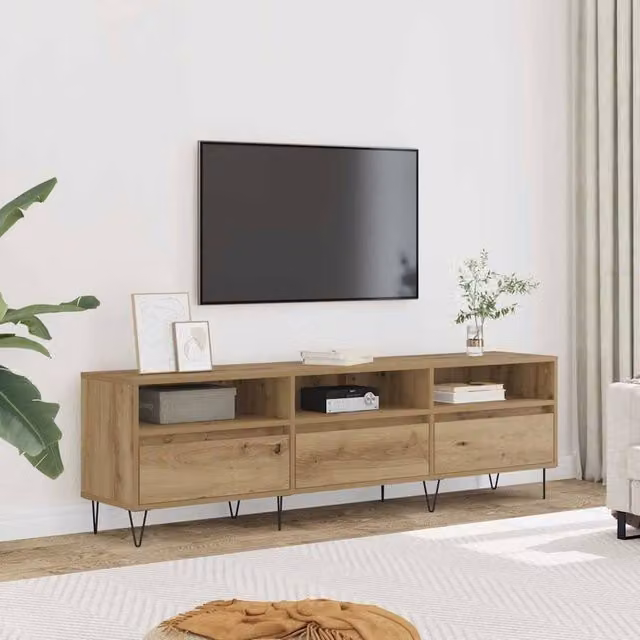 Berkfield Home Artisan Oak TV Cabinet in Brown, W/D/H: 150 x 30 x 44.5 cm – 1
