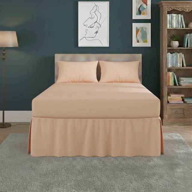 Snug City Peach Polycotton Fitted Valance Bed Sheet with Frill, Super King