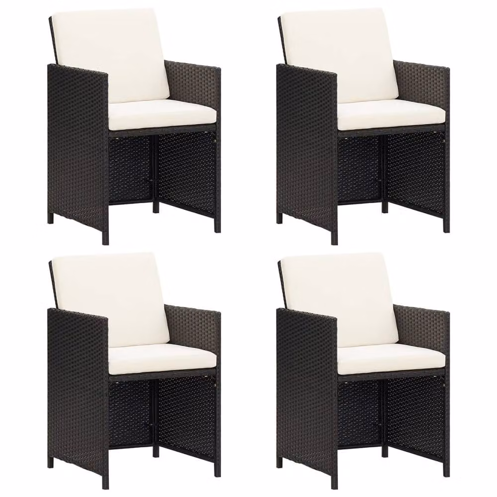 Berkfield Home Set of 4 Black Poly Rattan Garden Dining Chairs with Cushions – 2