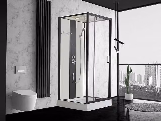SHOWER&DESIGN Hydromassage Shower Cabin with 2 Massage Jet Zones and Hand Shower, Black, W: 90 cm, D: 90 cm, H: 215 cm – 1