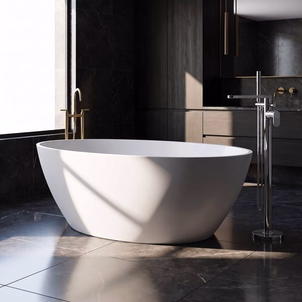 Balterley Hednesford Luxury Contemporary Freestanding Oval Double Ended Bath Tub, Matt White, W: 151 cm, D: 76 cm, H: 55 cm – 3