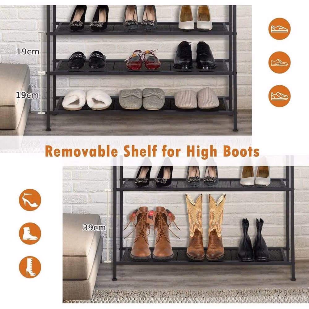Kelvenix 5-Tier Industrial Brown Wood and Metal Freestanding Entryway Shoe Rack – 4