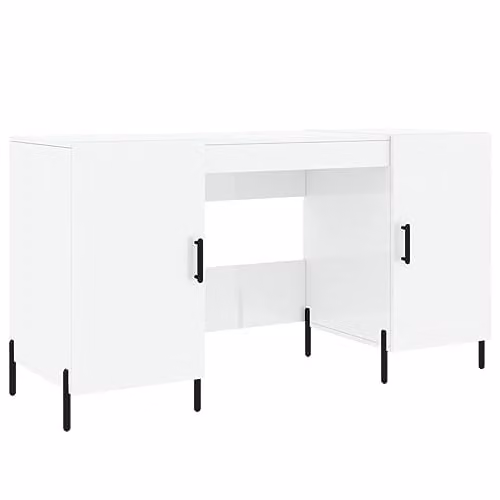vidaXL Modern Writing Desk in Glossy White MDF