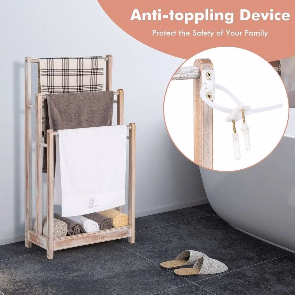 KORVIXA 3-Tier Wooden Free-Standing Towel Rack in Beige, W: 60 cm, H: 100 cm – 2