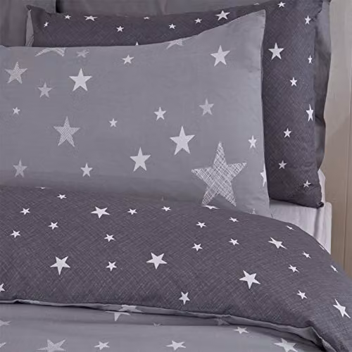 Dreamscene Galaxy Stars Reversible Kids Duvet Cover and Pillowcase Bedding Set, Silver Grey, Single (90 x 200 cm) – 2