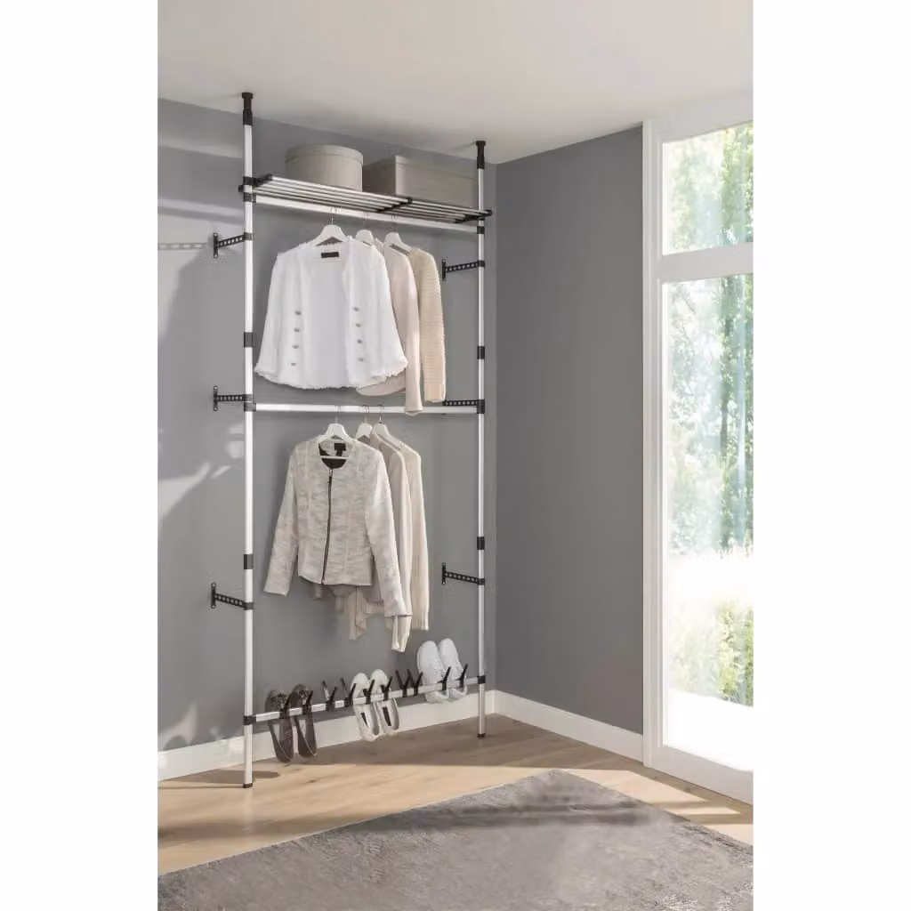 Berkfield Home Telescopic Aluminium Wardrobe System with Clothes Rail and Shelf in Silver – 3