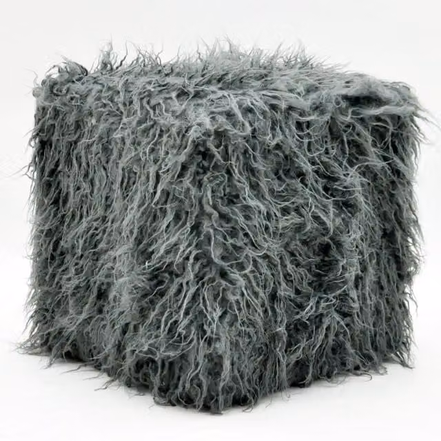 Minster Fluffy Footstool in Grey, W/D/H: 38 x 38 x 38 cm