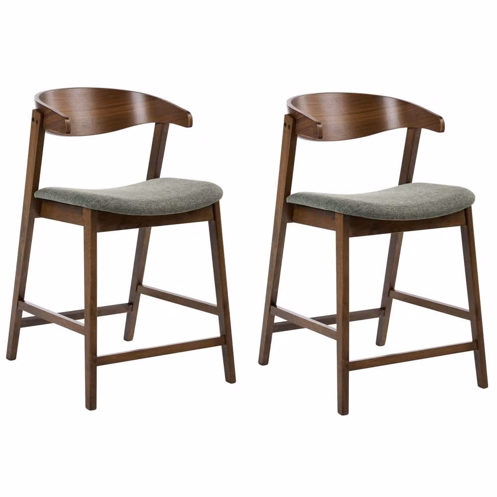 Wyld and Coco Classic Living Set of 2 Bar Chairs in Green and Brown Polyester and Rubberwood – 2