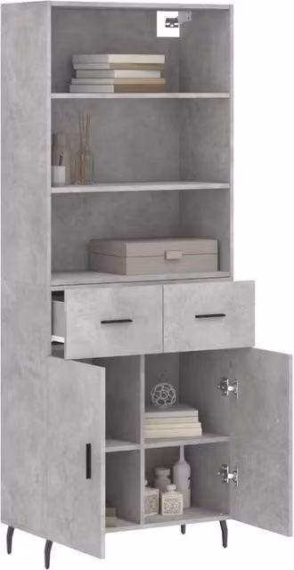 Berkfield Home Highboard in Concrete Grey, W/D/H: 69.5 x 34 x 180 cm