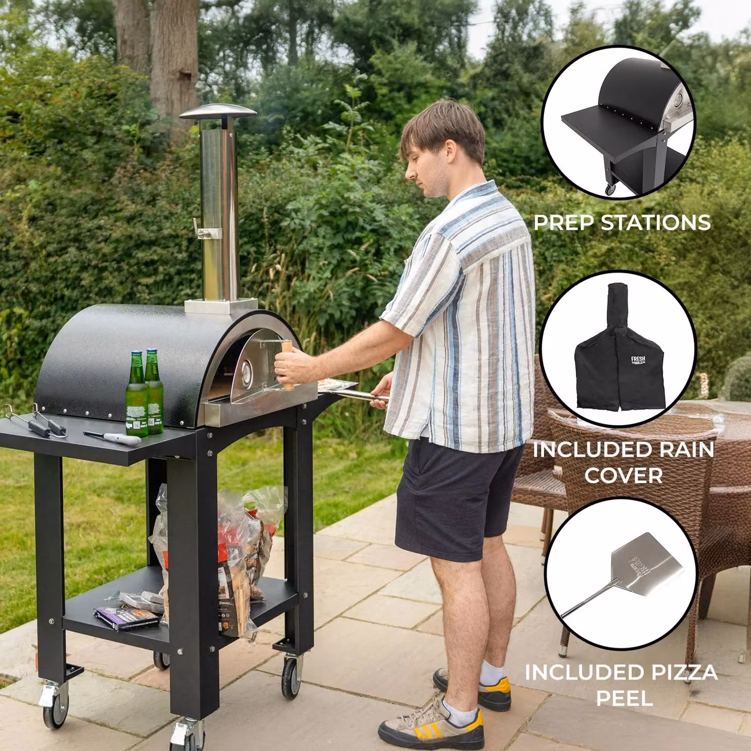 Monstershop Fresh Grills Extra Large Free Standing Portable Pizza Oven with Prep Stations in Black – 2