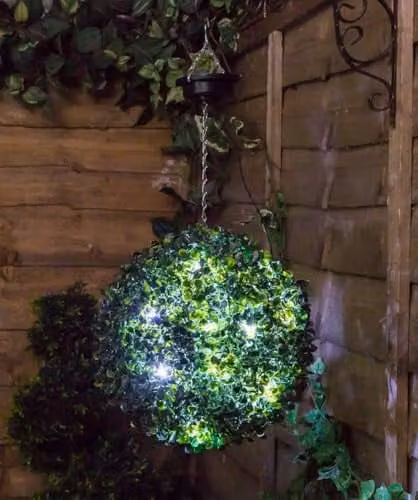 Primrose The Little Buxus Ball Green Solar Powered LED Hanging Artificial Topiary Ball, Diameter: 28 cm