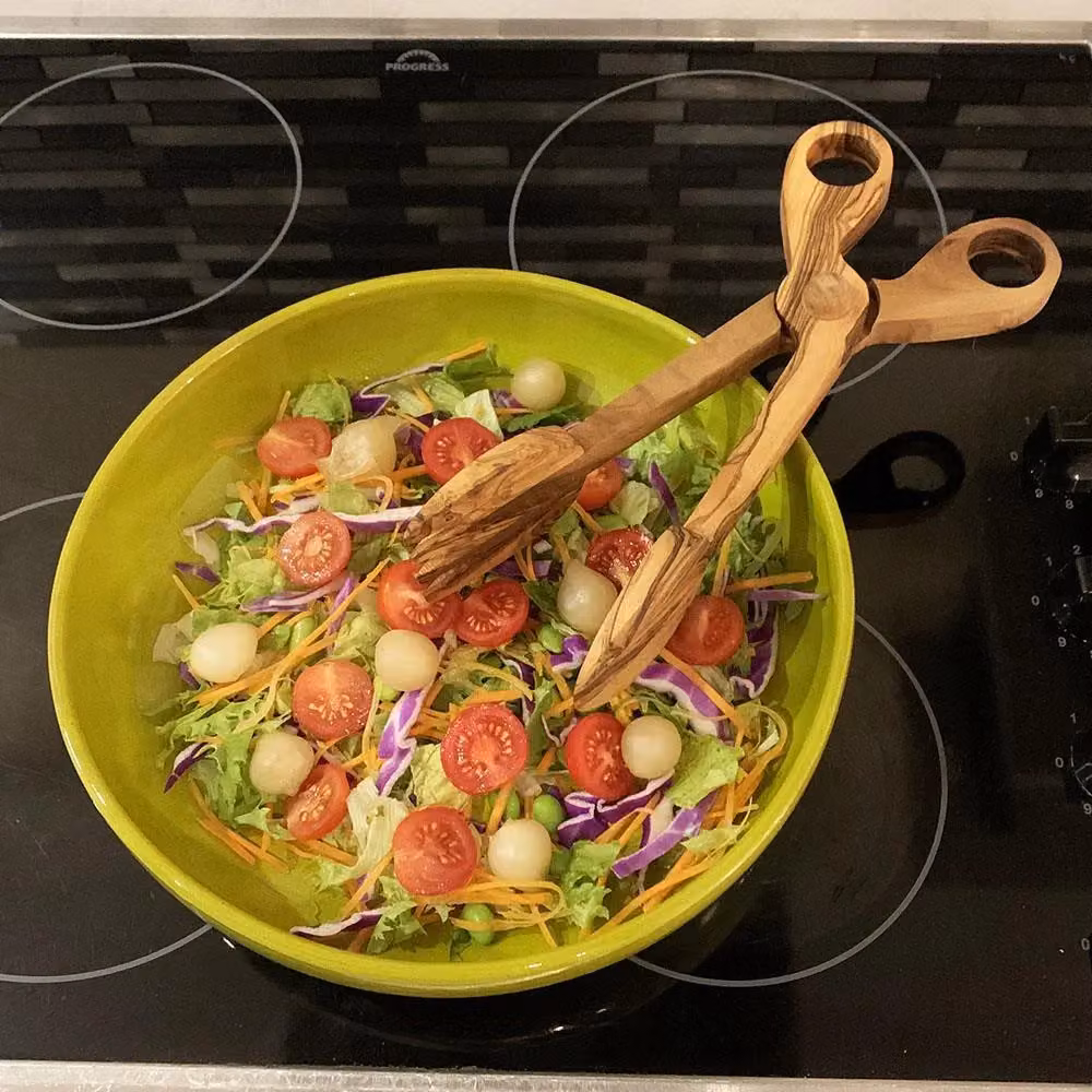 Verano Spanish Ceramics Olive Wood Salad Server Tongs, Brown, 27 cm – 2