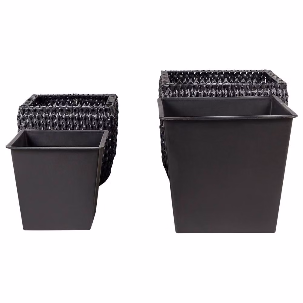 Wyld and Coco Set of 2 Black PE Rattan Planters with Plastic Inserts for Indoor and Sheltered Use – 3