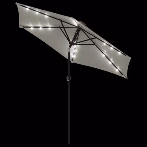 vidaXL Garden Parasol with LEDs, Steel Pole and Polyester Canopy, White, W/D/H: 225 x 225 x 212 cm – 3