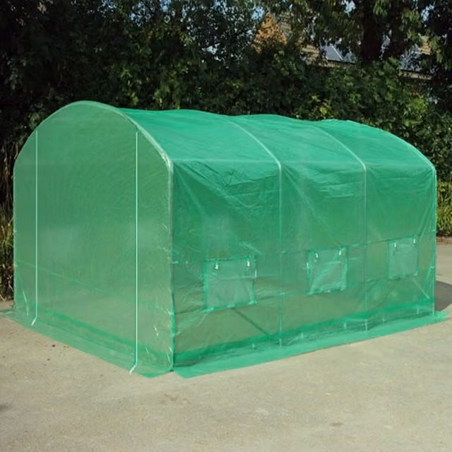 Pro Max Poly Tunnel Green House with Window in Green and Transparent, W/D/H: 400 x 350 x 145 cm
