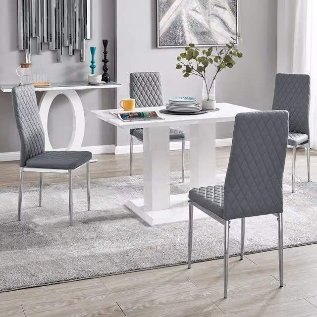 FurnitureboxUK Imperia 4 Seater Modern White High Gloss Rectangular Dining Table and 4 Milan Grey Faux Leather Chairs Set – 1
