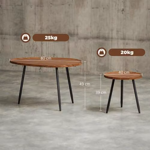 HOMCOM Nesting Coffee Table Set of 2 in Chestnut Wood Effect with Round Tops – 3