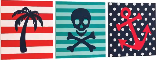 Orsina Set of 3 Nautical Maritime Wood Wall Plaques for Children, Multicolour, W/D/H: 20 x 20 x 1 cm – 2