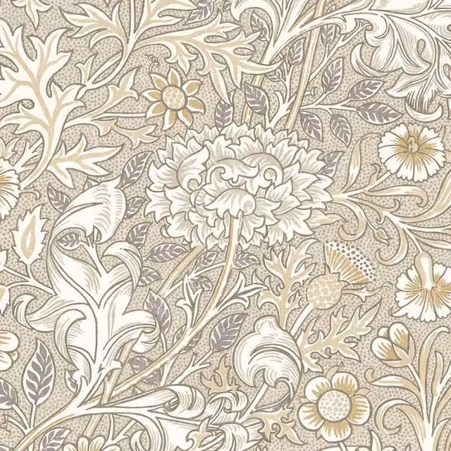 William Morris At Home Double Bough Floral Cotton Fabric in Pink, Blue and Beige