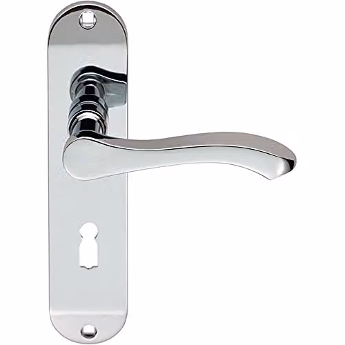 Loops Pair Scroll Lever Door Handle on Lock Backplate, Polished Chrome, W: 18 cm, H: 4 cm