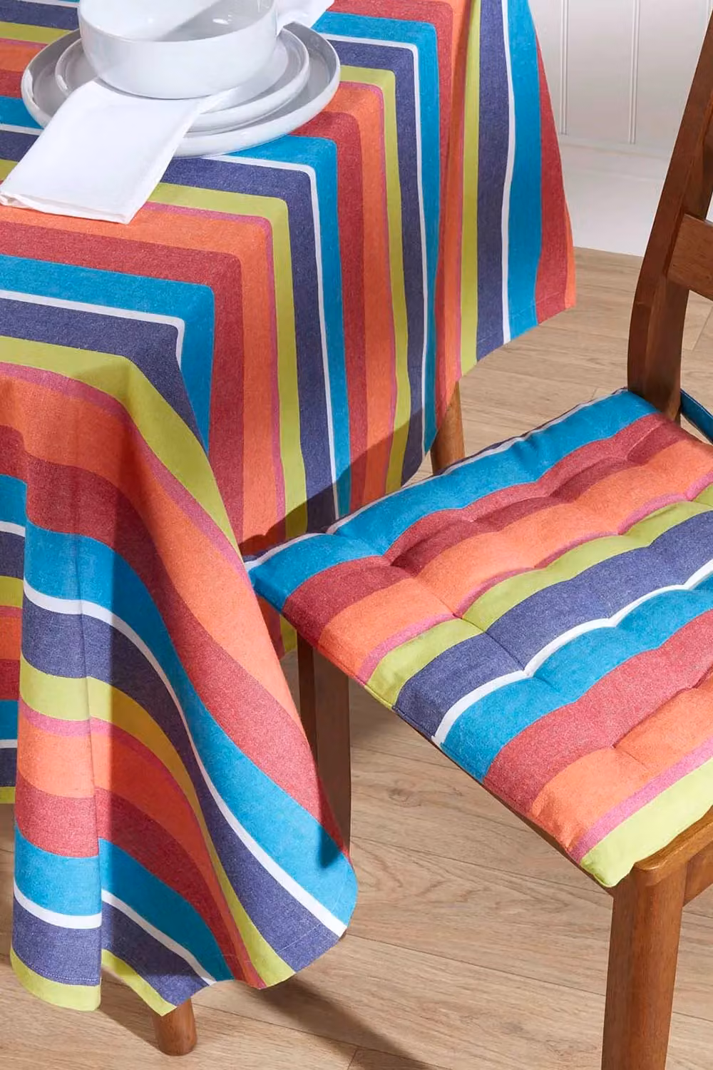 Homescapes Multicolour Striped Cotton Seat Pad with Ties, W/D/H: 40 x 40 x 6.5 cm – 2