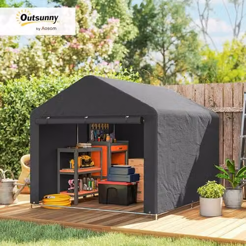 Outsunny Waterproof Garden Storage Shed in Dark Grey with Single Door and Gable Roof – 2