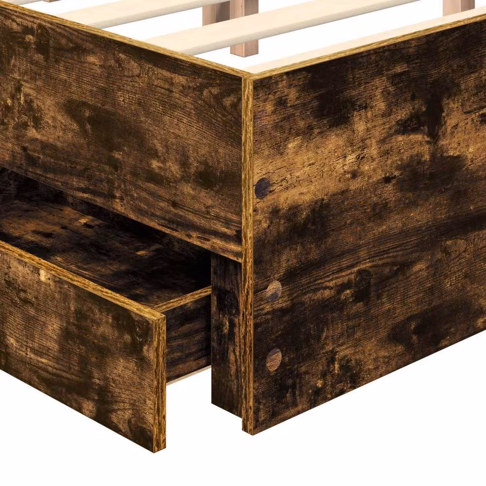 Berkfield Home Modern Bed Frame with Drawers in Smoked Oak Brown, W/D/H: 135 x 190 cm – 4