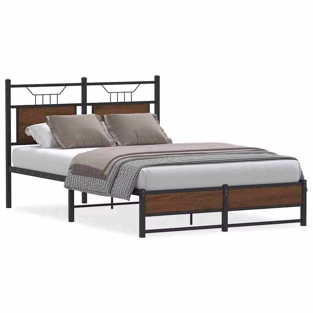 Berkfield Home Small Double Bed Frame in Brown Oak, W/D/H: 120 x 190 cm – 2