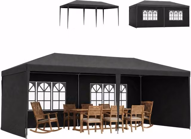 Outsunny Party Tent Gazebo Marquee with Windows and Side Panels, Dark Grey, W: 6 m, D: 3 m, H: 2.55 m – 1