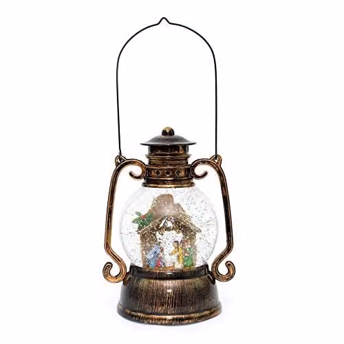Shatchi Musical LED Water Filled Swirling Glitter Lantern Christmas Nativity Decoration in Brown