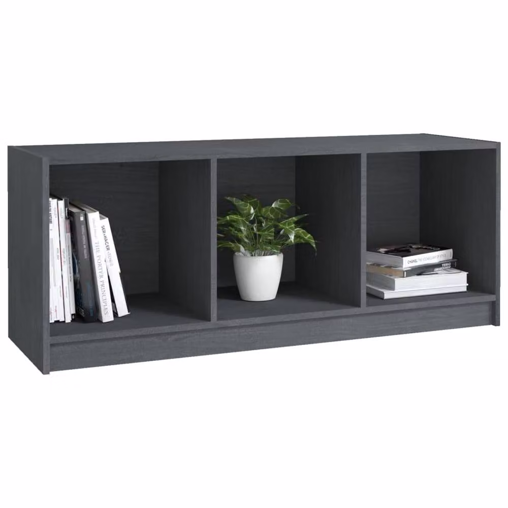 Berkfield Home Grey Solid Pinewood TV Cabinet W: 104 cm, D: 33 cm, H: 41 cm – 3