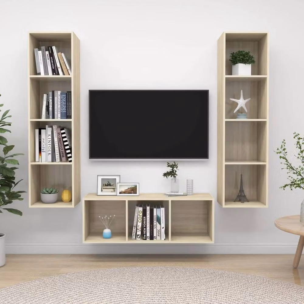 Berkfield Home Practical 3 Piece TV Cabinet Set in Sonoma Oak and Light Brown – 2