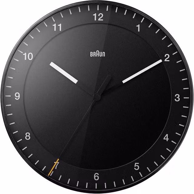 Braun Classic Silent Analogue Quartz Wall Clock in Black, Diameter: 30 cm