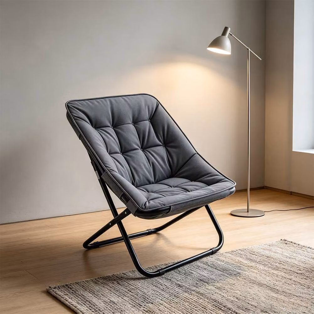 FORGEVIO Grey Moon Saucer Lounge Chair with Metal Frame – 3