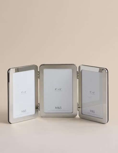 M&S Modern Rectangular Triple Photo Frame, Silver, 10 x 15 cm