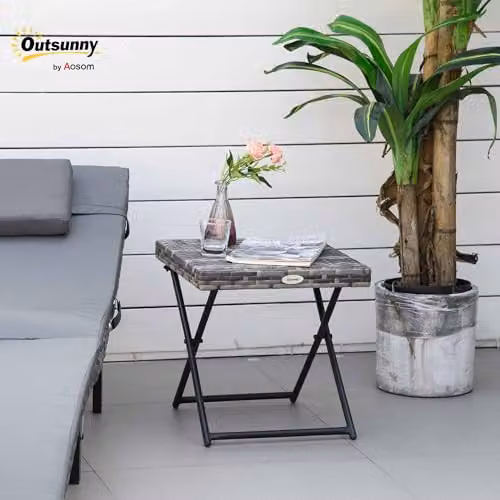 Outsunny Folding Rattan Garden Coffee Table with Metal Frame, Grey, W/D/H: 40 x 40 x 40 cm – 2