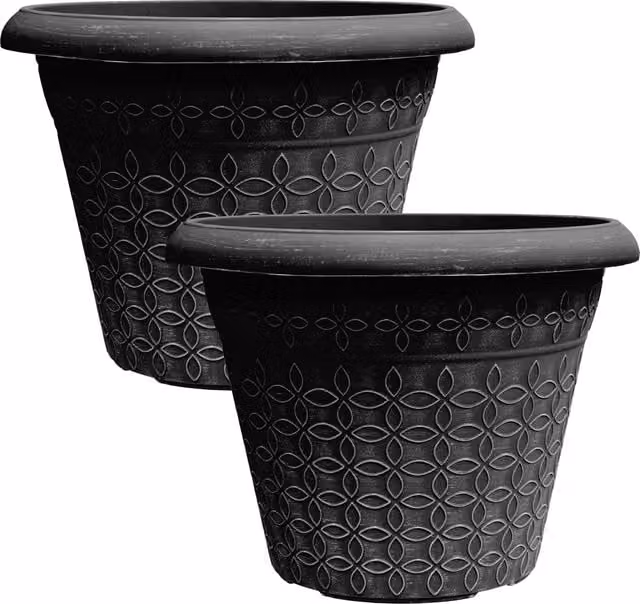 Simpa Geometric Petals Plastic Plant Pots, Set of 2, Black – 1