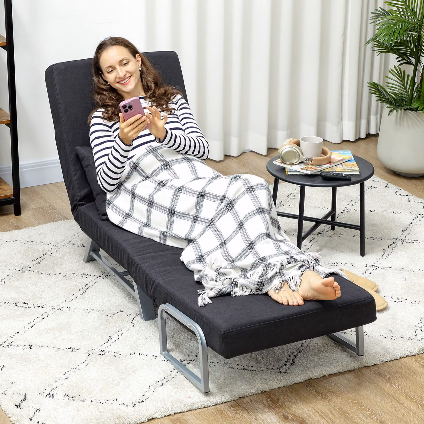 HOMCOM 3-in-1 Convertible Single Sofa Bed with Adjustable Backrest and Removable Armrests, Black – 7