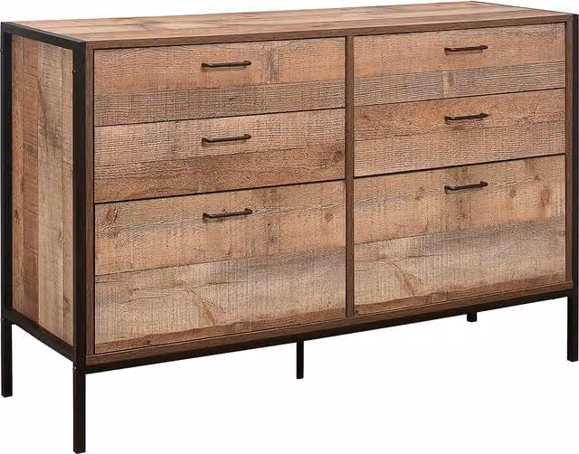 Birlea Urban Rustic 6 Drawer Wide Chest in Oak and Black Industrial Style