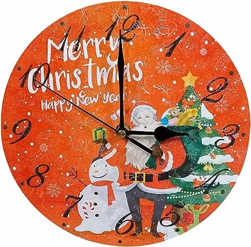 Netagon Christmas Santa and Snowman Design Battery Operated Round Wall Clock in Red