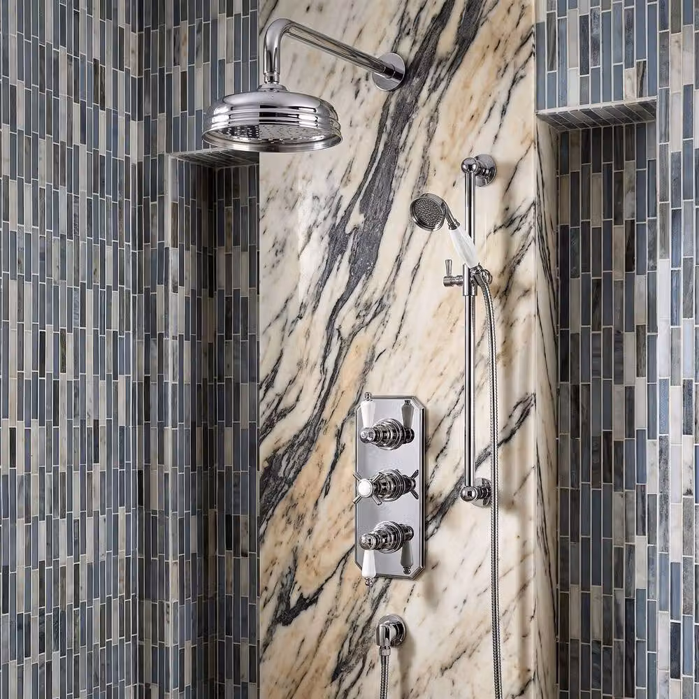 Balterley Traditional Triple Thermostatic Shower Kit with Hand Shower and Wall Bar in Chrome Silver – 2