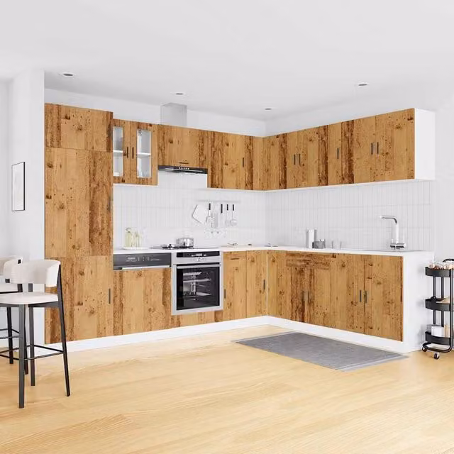 Berkfield Home Porto Elegant 14 Piece Modern Kitchen Cabinet Set in Brown Engineered Wood with Glass Doors