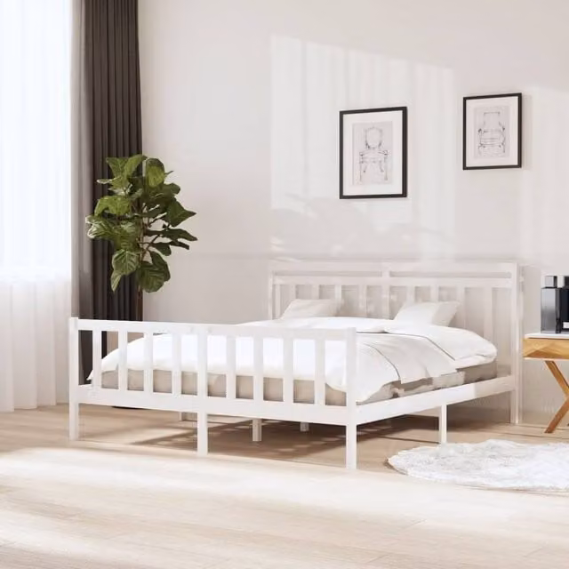 Berkfield Home Super King Size Solid Pine Wood Bed Frame in White – 1