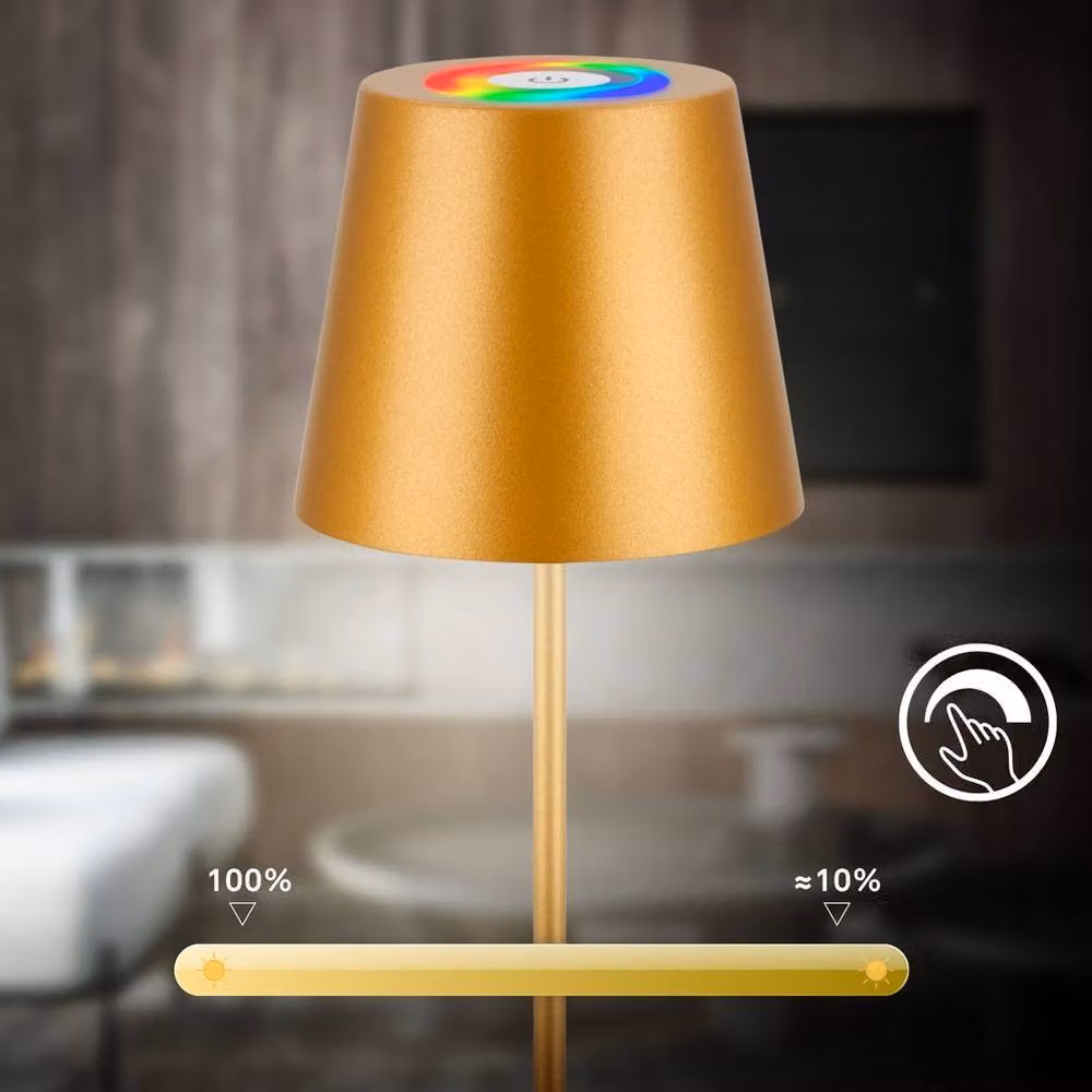 Briloner Gold Table Lamp with Rechargeable Battery, Dimmable LED RGBW Colour Changing Light in Gold/Brass – 3